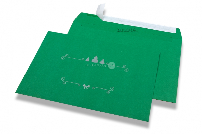 Gekleurde kerst enveloppen - Groen, met kerstdecoratie