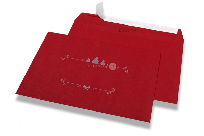 Gekleurde kerst enveloppen - Rood, met kerstdecoratie