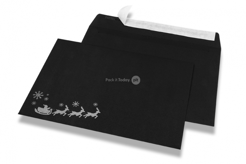 Gekleurde kerst enveloppen - Zwart, met arreslee