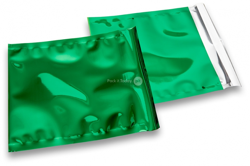 Groen gekleurde metallic folie enveloppen - 165 x 165 mm