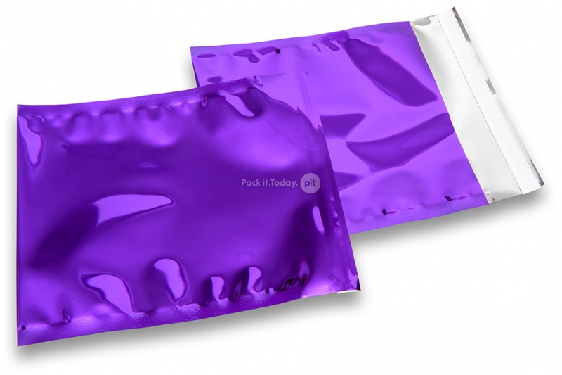 Paars gekleurde metallic folie enveloppen - 165 x 165 mm