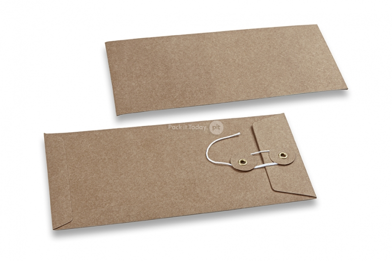 Enveloppen met Japanse sluiting - 110 x 220 mm, bruin kraft