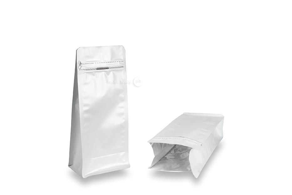 Stazakken met vlakke bodem - wit, 1000 ml / 500 gram gemalen koffie