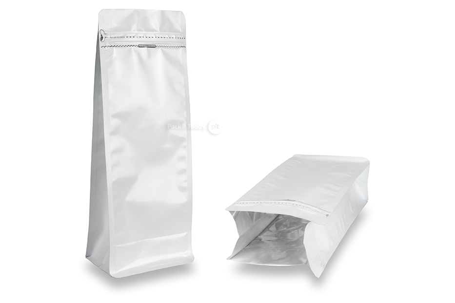Stazakken met vlakke bodem - wit, 2000 ml / 1000 gram gemalen koffie