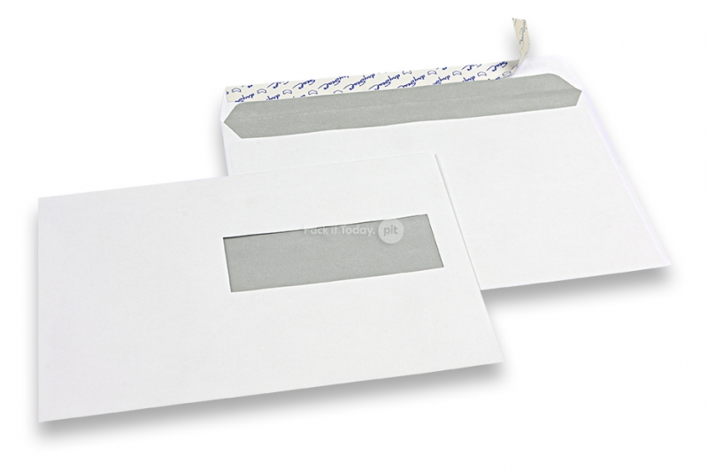 Vensterenveloppen, wit, 156 x 220 mm (EA5), venster rechts 40 x 110 mm, 15 mm van rechts en 66 mm van onder, 90 grams, stripsluiting, gewicht per stuk ca. 5 gr.