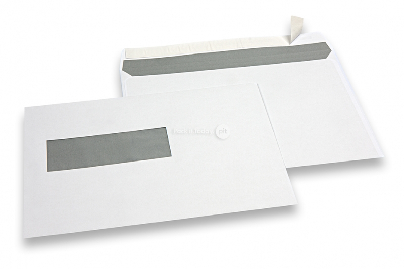 Vensterenveloppen, wit, 162 x 229 mm (C5), venster links 40 x 110 mm, 20 mm van links en 72 mm van onder,  90 grams, stripsluiting, gewicht per stuk ca. 7 gr.