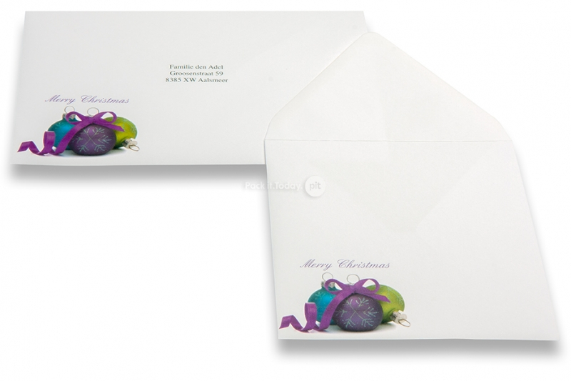 Kerstkaart enveloppen - kerstballen gekleurd