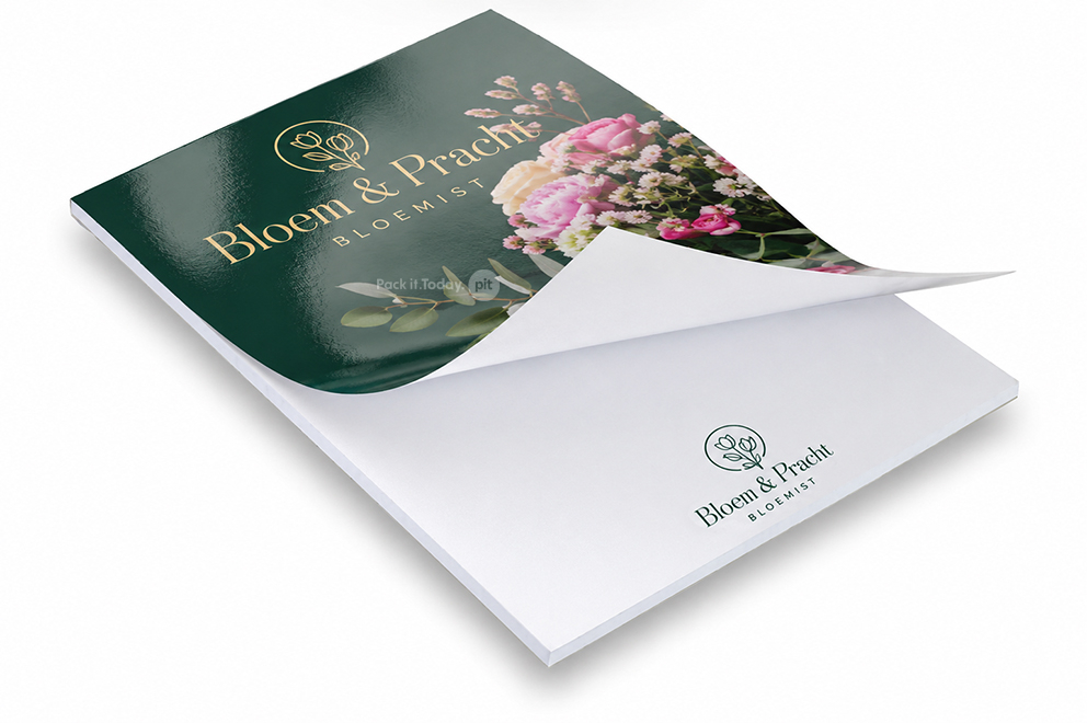 Bedrukte schrijfblokken - 210 x 297 mm, omslag met glanslaminaat