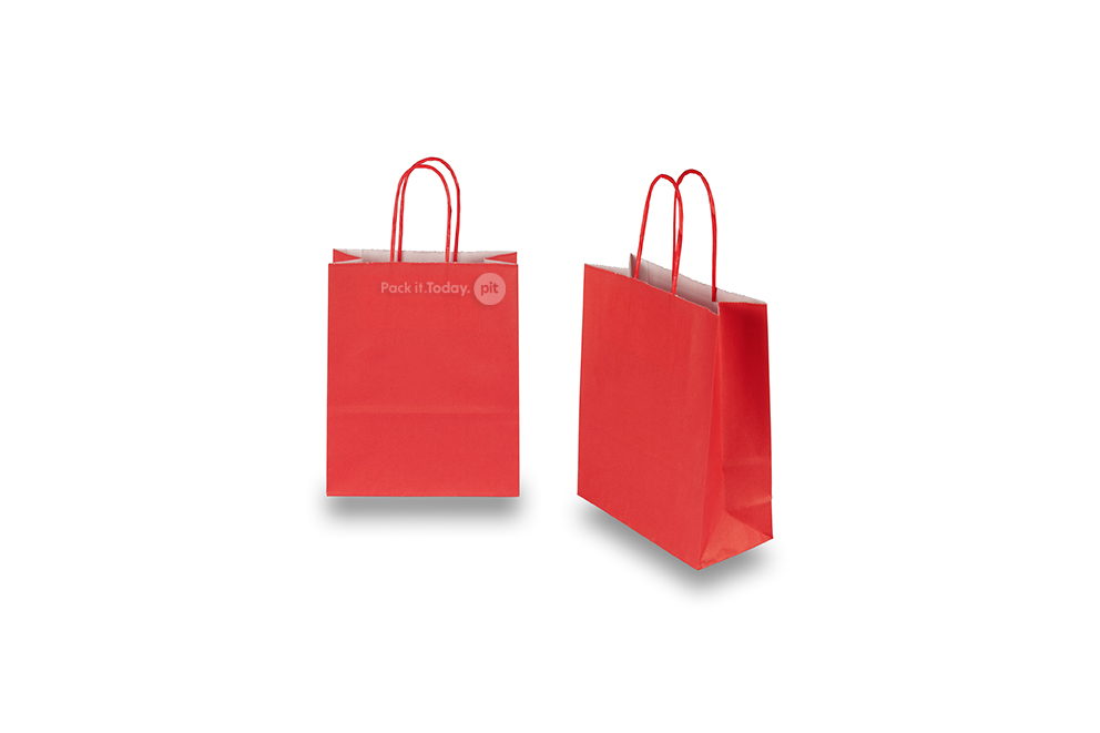 Papieren draagtassen gedraaide handgreep - vuurrood, 180 x 80 x 220 mm, 90 gr