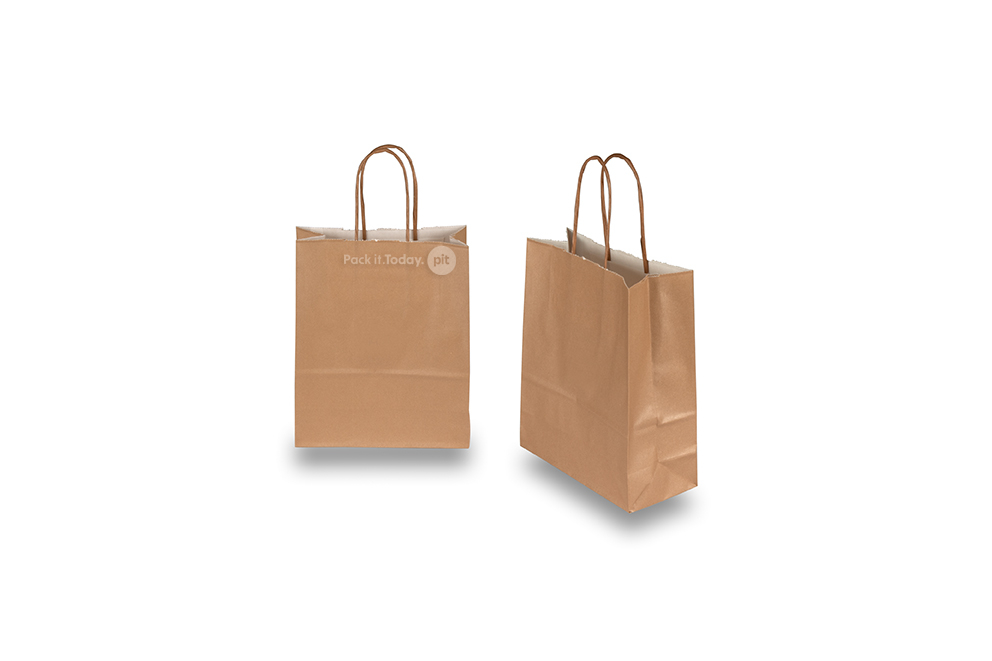 Papieren draagtassen gedraaide handgreep - brons, 180 x 80 x 220 mm, 90 gr