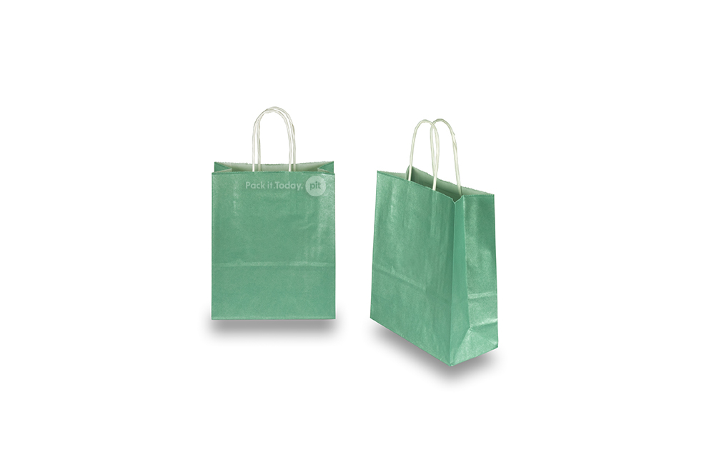 Papieren draagtassen gedraaide handgreep - metallic groen, 180 x 80 x 220 mm, 90 gr
