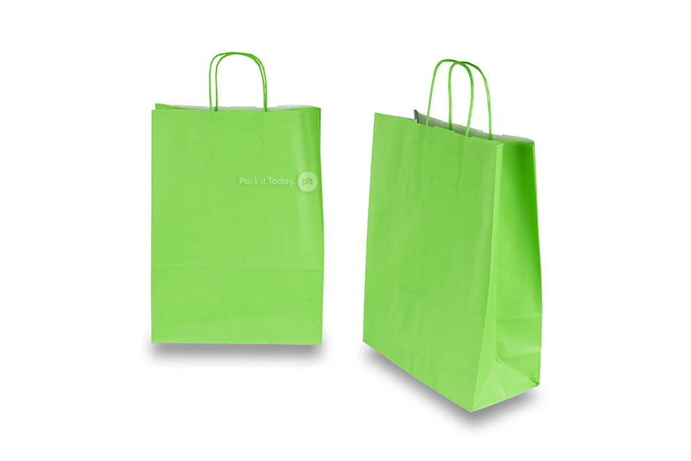 Papieren draagtassen gedraaide handgreep - groen, 260 x 120 x 350 mm, 90 gr