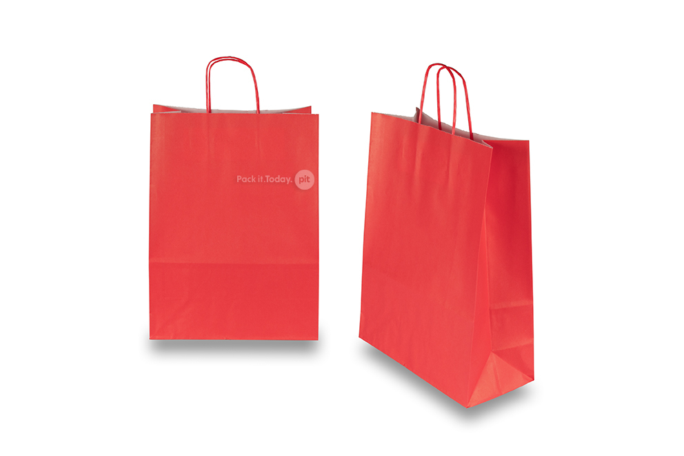 Papieren draagtassen gedraaide handgreep - vuurrood, 260 x 120 x 350 mm, 90 gr