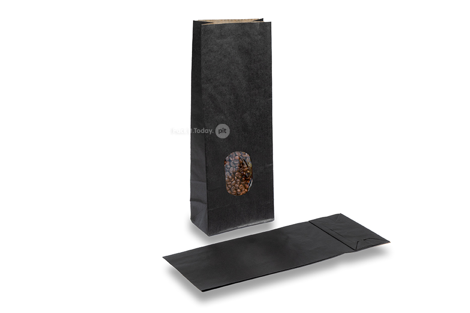 Blokbodemzakjes papier zwart - 105 x 65 x 298 mm met venster, 500 ml