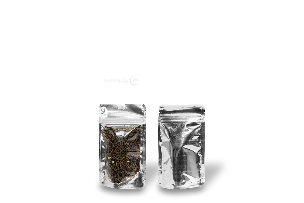 Stazakken metallic transparant - zilver metallic, 85 x 145 x 50 mm - 100 ml