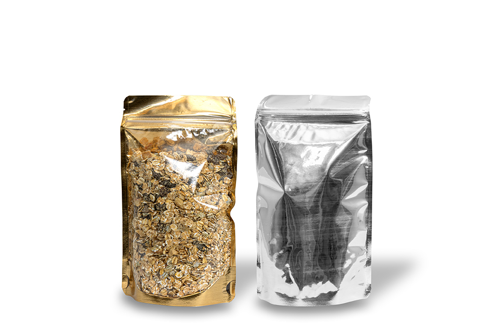 Stazakken metallic transparant - goud metallic, 130 x 225 x 70 mm - 500 ml