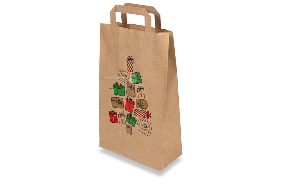 Papieren kerst draagtassen bruin - Cadeaus