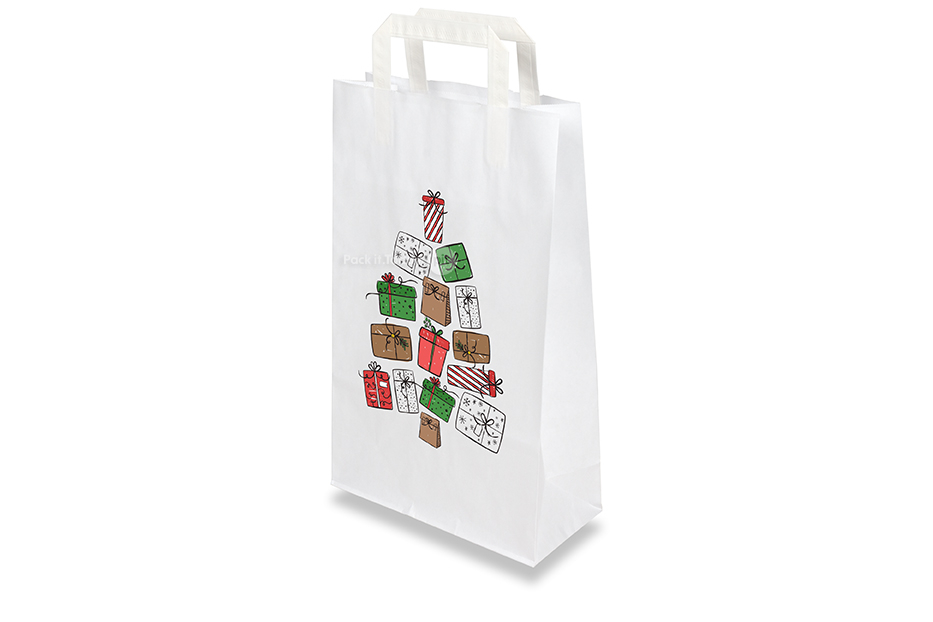 Papieren kerst draagtassen wit - Cadeaus